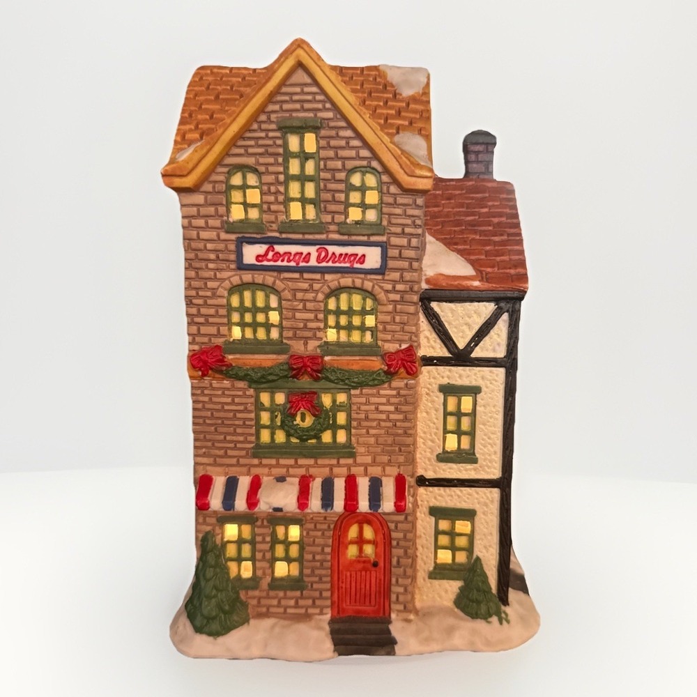 Longs Drugs Winter Valley Cottages Porcelain Christmas House RARE VTG Works 8.3"